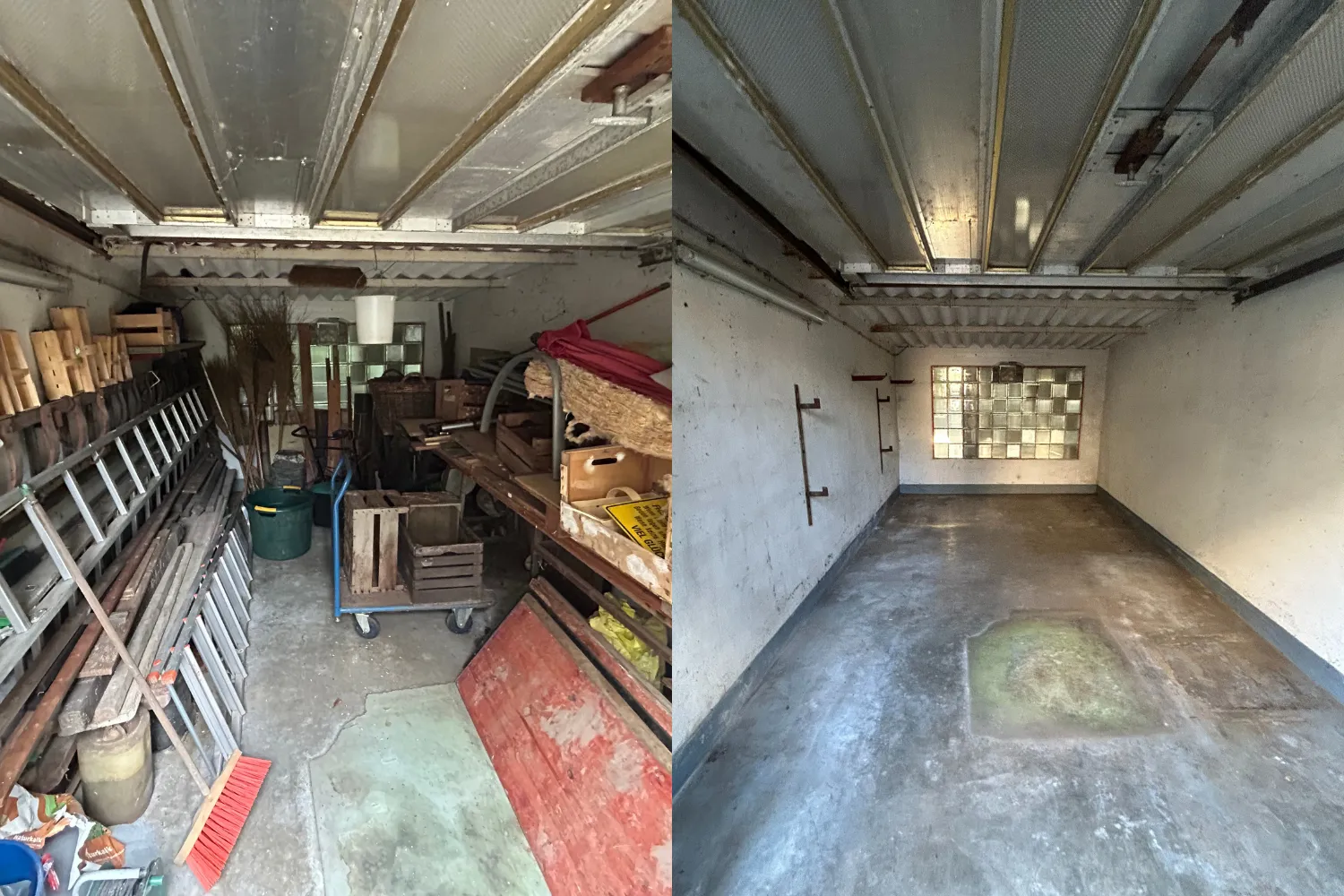 Garage, links vorher, rechts nachher